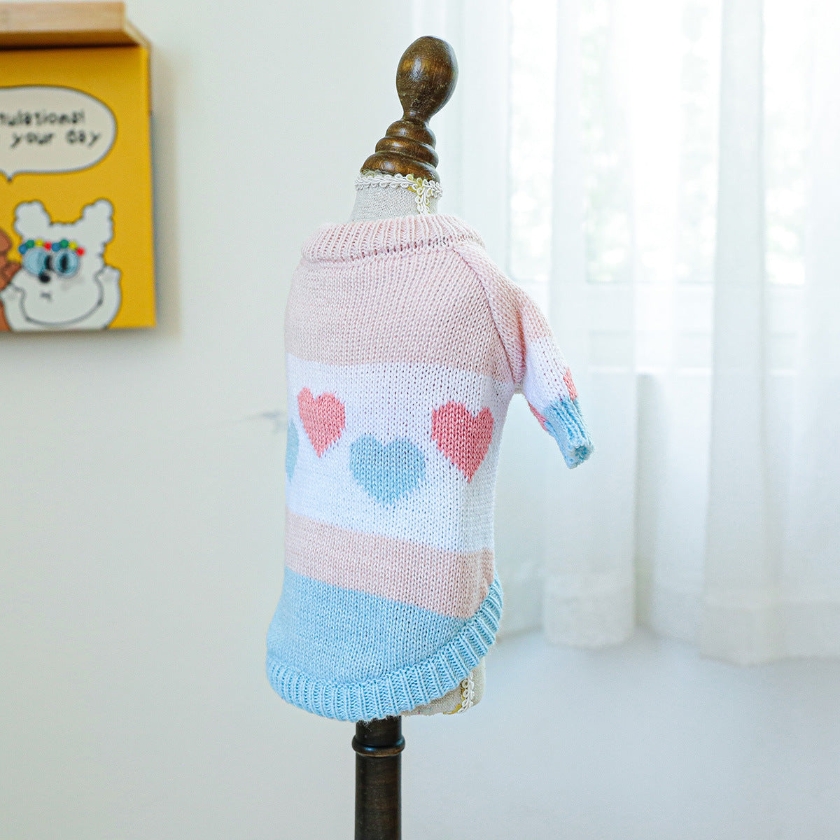 Kumago® Blue-Pink Heart Knit Sweater