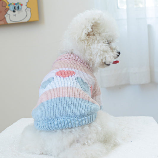 Kumago® Blue-Pink Heart Knit Sweater