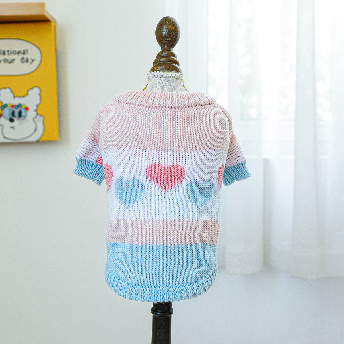Kumago® Blue-Pink Heart Knit Sweater