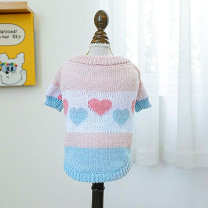 Kumago® Blue-Pink Heart Knit Sweater