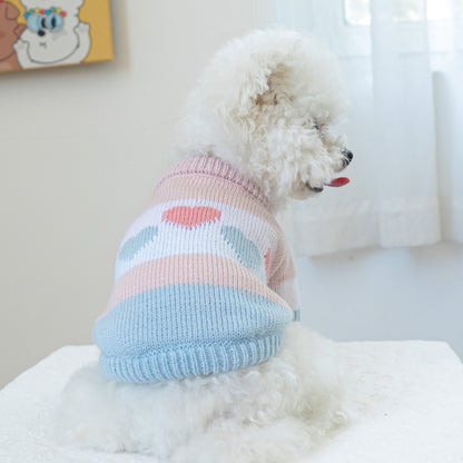 Kumago® Blue-Pink Heart Knit Sweater