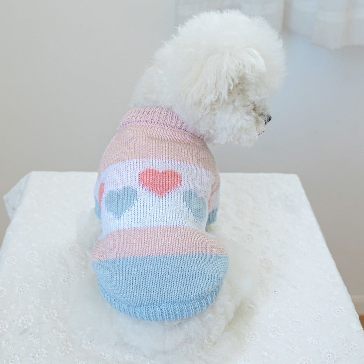 Kumago® Blue-Pink Heart Knit Sweater