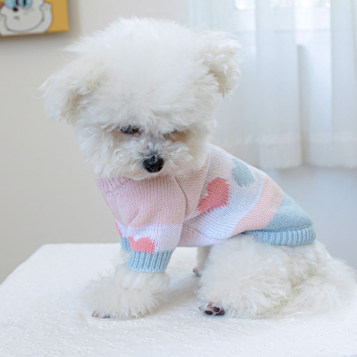 Kumago® Blue-Pink Heart Knit Sweater