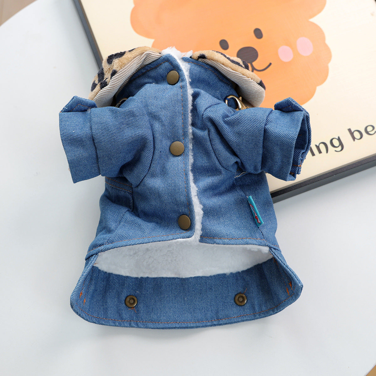 Kumago® Luxe Denim Jacket with Leopard Collar & Gold Chain