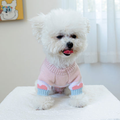 Kumago® Blue-Pink Heart Knit Sweater